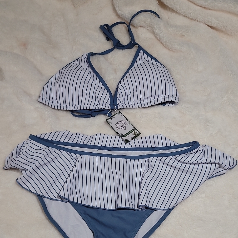 Striped Bikini Set with Ruffle Detail